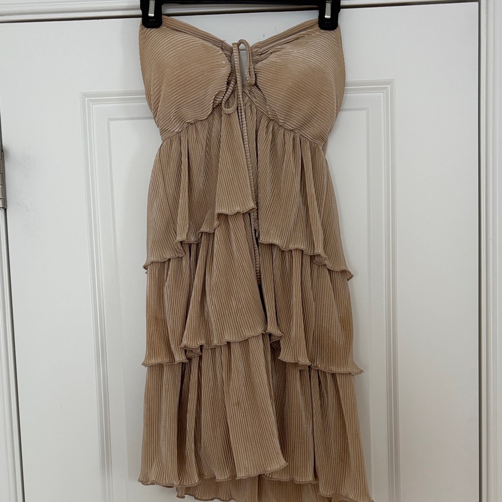 Almost Famous Strapless Gold Tiered Dress